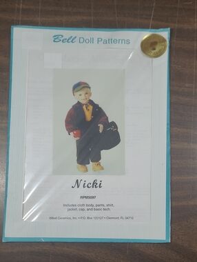 Bell Doll Patterns "Nicki" Doll Pattern - Teal Border #RPM5097